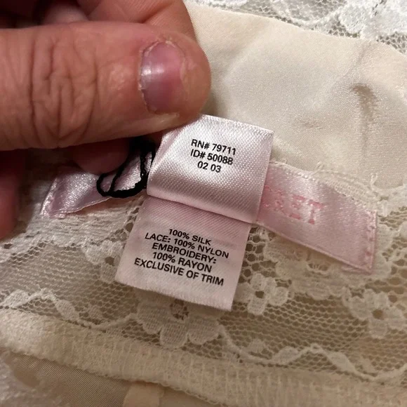 Victoria's Secret Silk Lace Trim Slip Dress Ivory Camisole Nightgown Fairycore L - Picture 6 of 7